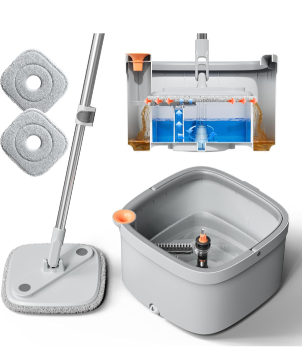 Spin Mop and Bucket Set with Self Separation Dirty and Clean Water System